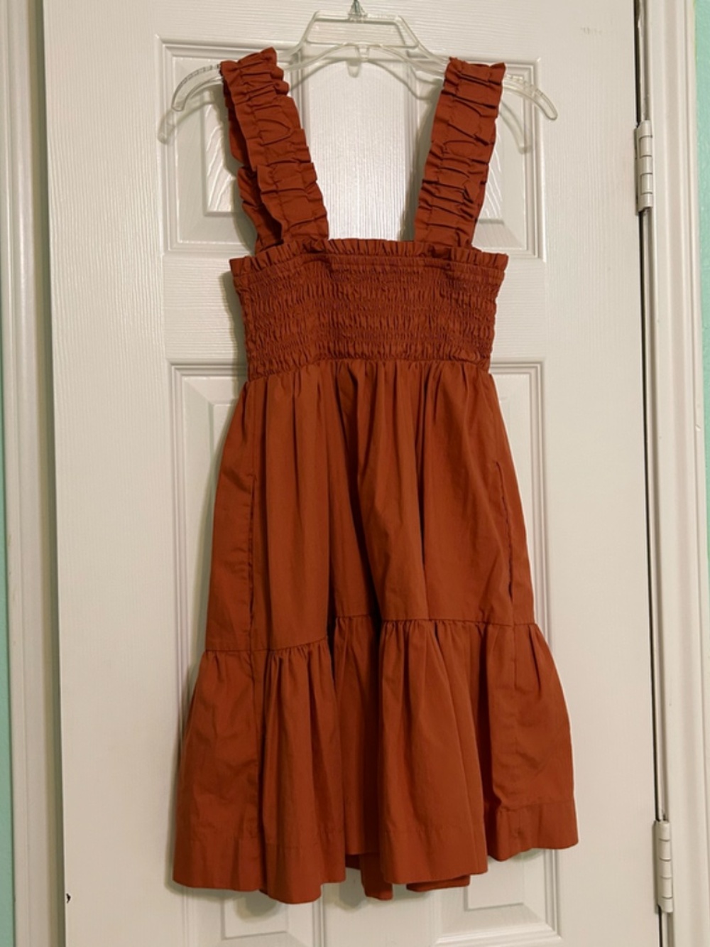 Abercrombie & Fitch Burnt Orange Sundress Smocked Scrunchie Strap 2 Tier Small - Picture 6 of 14